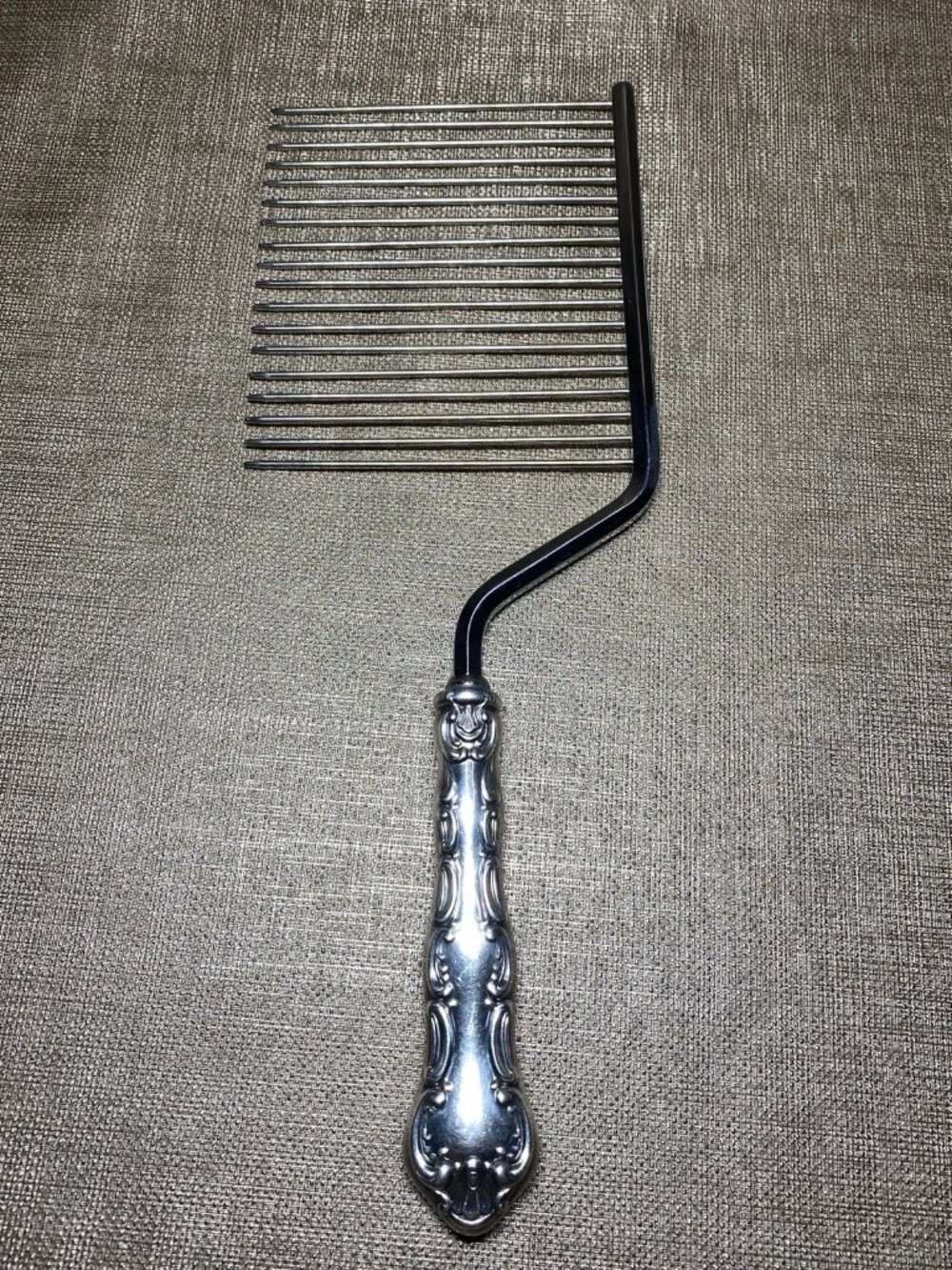 Antique Birks Sterling Silver Handle Ham Holder Carving Comb Meat Fork1910-1930
